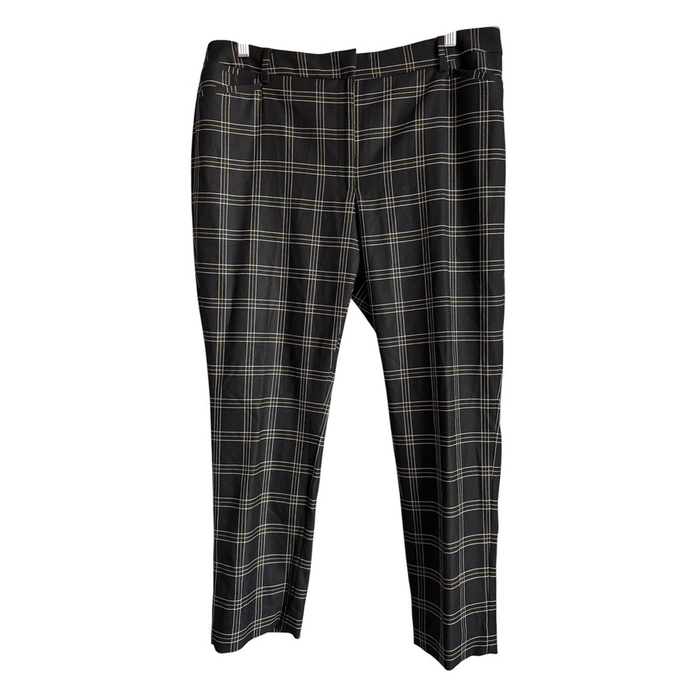 NWT White House Black Market Slim Ankle Pants Womens 14R Black Yellow Plaid
